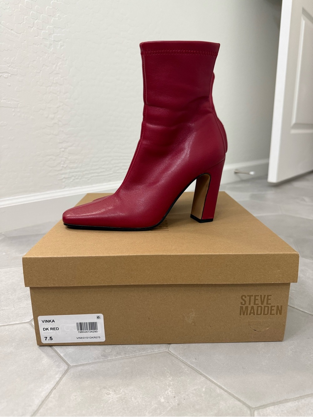 Steve Madden Red Pointed Toe Block Heel Ankle Boot